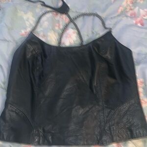 HD HARLEY DAVIDSON CHAIN TANK GENUINE LEATHER TOP SZ L